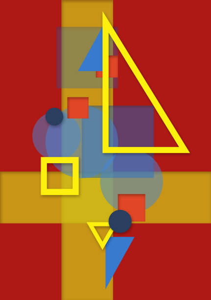 Abstract composition with geometric shapes (circle, triangle, square) in yellow and red colors