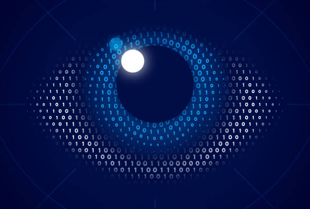 ilustrações, clipart, desenhos animados e ícones de tecnologia de olhos digitais binários de inteligência artificial - surveillance human eye security privacy