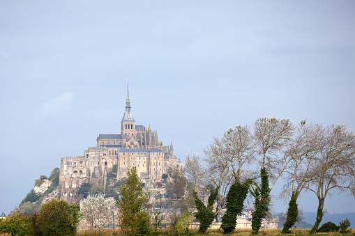 A beautiful view of mont saint Michel castle under the blue sky
