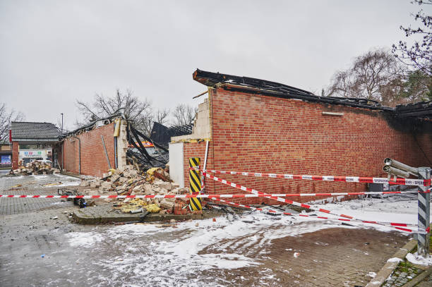 Coevorden, The Netherlands - 08 DEC, 2019: Gas explosion in a grillroom in the center of the city. The walls were blown out and the whole building collapsed.