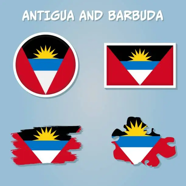 Vector illustration of Vector Illustration of Antigua and Barbuda flag isolated on light blue background.