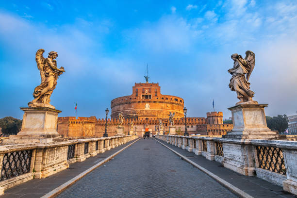 rome, italy at castel sant'angelo - rome ancient rome skyline ancient imagens e fotografias de stock