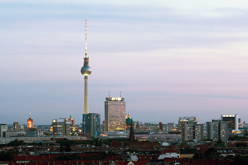 A beautiful shot of the Berliner Fernsehturm tower in Central Berlin, Germany