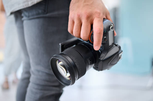 istock Digital photography, camera and hands of photographer in studio shooting creative memory picture, photoshoot or production. Lens, art creativity or man with professional dslr for artistic vision shot 1478410052