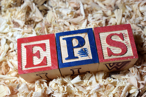 The Earnings Per Share (EPS) acronym arranged with wooden blocks