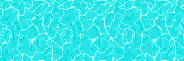 wasserwelle draufsicht strukturiertes nahtloses musterdesign. sonnenlichtreflexion draufsicht schwimmbad, meer und meereshintergrund - holiday vacations party mirrored pattern stock-grafiken, -clipart, -cartoons und -symbole