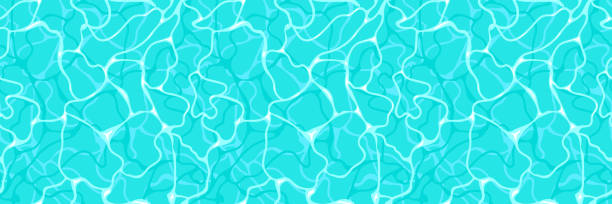 Water ripple top view textured seamless pattern design. Sun light reflection top view swimming pool, ocean, and sea background Water ripple top view textured seamless pattern design. Sun light reflection top view swimming pool, ocean, and sea background holiday vacations party mirrored pattern stock illustrations
