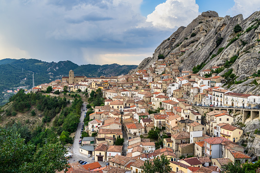 The picturesque village of Pietrapertosa on the scenic rocks of the of the Apennines Dolomiti Lucane, Basilicata, Italy