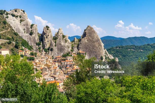 View Of Castelmezzano A Typical Village Under The Peaks Of The Stock Photo - Download Image Now