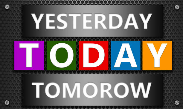 メッシュ六角形の背景にテキスト「昨日明日今日」 - today tomorrow yesterday time ストックフォトと画像