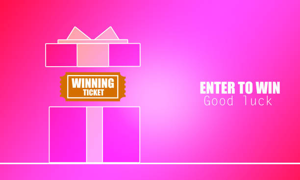A prize box, winning ticket, and a text on a pink background