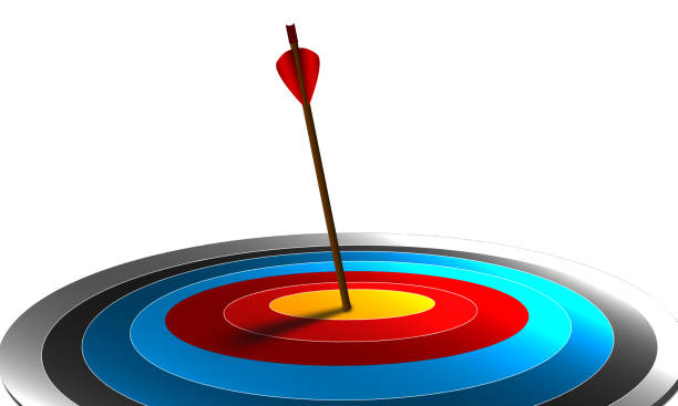 A colorful archery target isolated on white background. Horizontal composition with copy space. Clipping path is included.