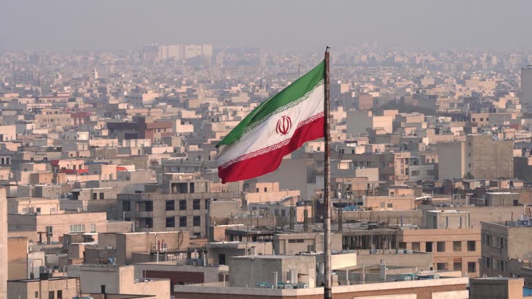 The city of Tehran with the Iranian Flag