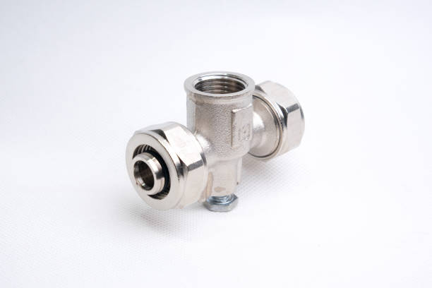 istock Selective focus shot of a silver fitting for pipes isolated on a white background 1478419273