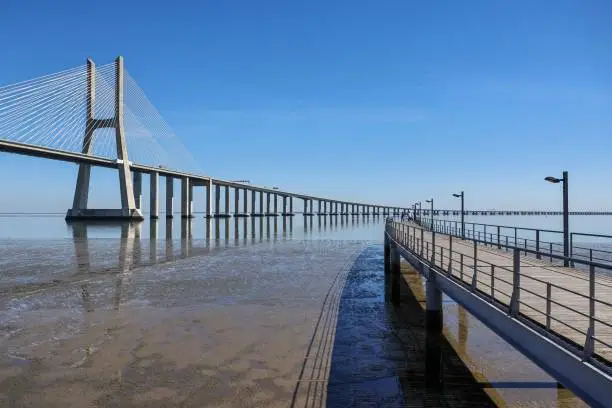 Photo of Vasco of Gama Bridge on the Tagus River in Lisbon