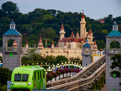 Singapore, Singapore – September 11, 2022: A beautiful shot of the castle and nearby transportation in Disneyland Shanghai