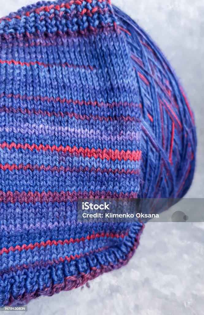 Handmade Knitting Pattern Knitted Fabric From A Multicolored Thread And ...