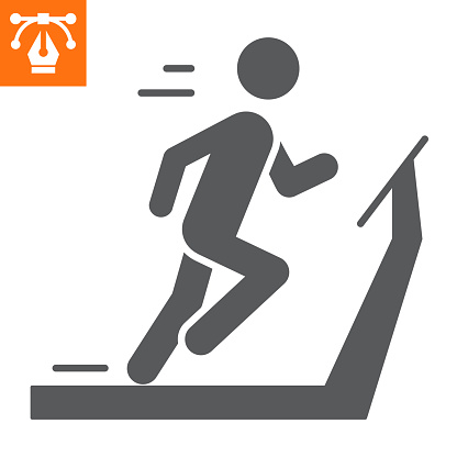 Athlete on treadmill solid, glyph icon for web site or mobile app, fitness and sport, cardio workout vector illustration, vector graphics with editable strokes.