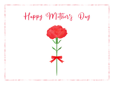 Mother's Day message card with red carnations with a watercolor brush touch