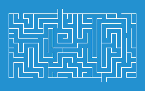 stockillustraties, clipart, cartoons en iconen met maze with one solution rectangular design - doolhof