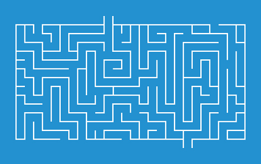 Maze with one solution start to finish rectangular design.