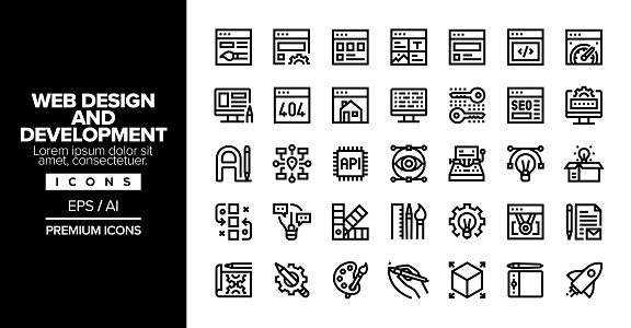 Web Design and Development Editable Stroke Line Icon Set Series