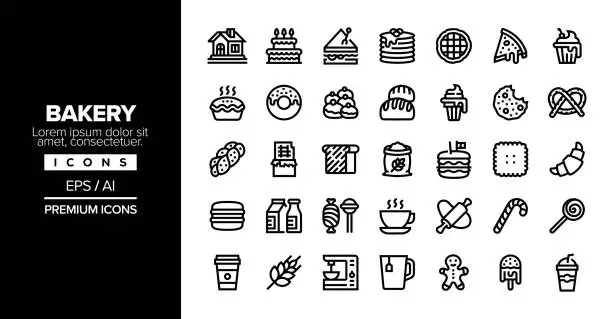 Vector illustration of Bakery Editable Stroke Line Icon Set Series