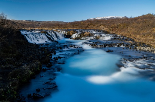 An aerial view of the beautiful Bruarfoss waterfall in Iceland