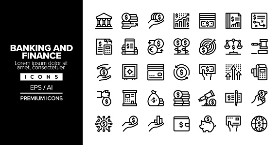 Banking and Finance Editable Stroke Line Icon Set Series