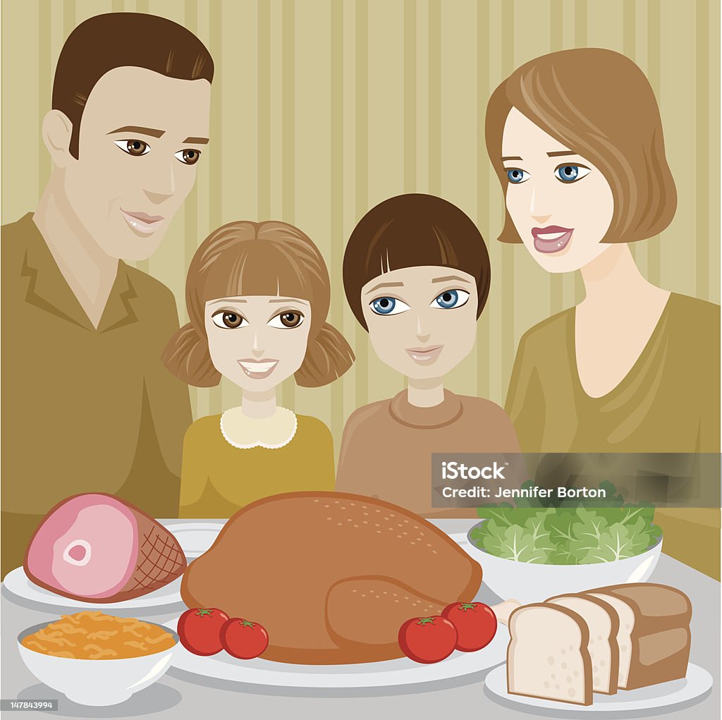 Família tendo um jantar de Natal - Vetor de Dia de Ação de Graças royalty-free