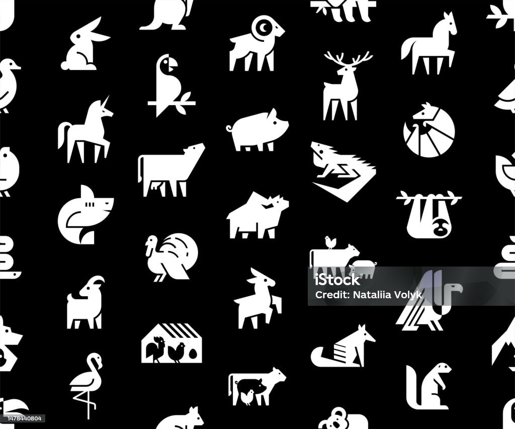 Seamless Pattern With Animals Logos Stock Illustration - Download Image ...