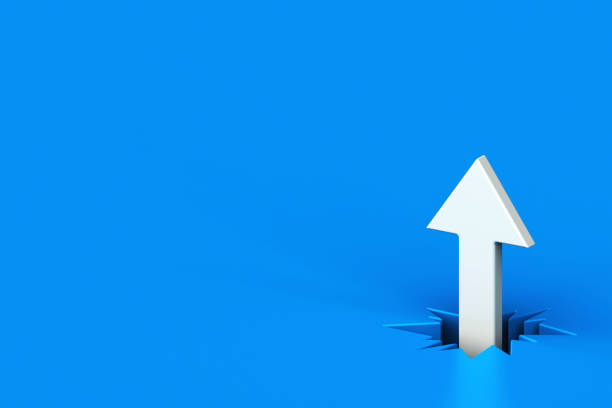 istock White arrow breaking through from blue floor, 3d white arrow out of broken ground, 3d rendering 1478440848