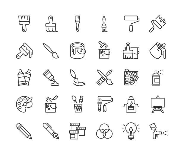 Art Supplies Line Icons. Editable Stroke. Art Supplies Line Icons. Editable Stroke. Vector illustration. art stock illustrations