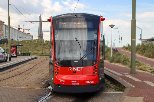 R-Net streetcar tram of HTM at the endpoint line 11 in Scheveningen in the Netherlands
