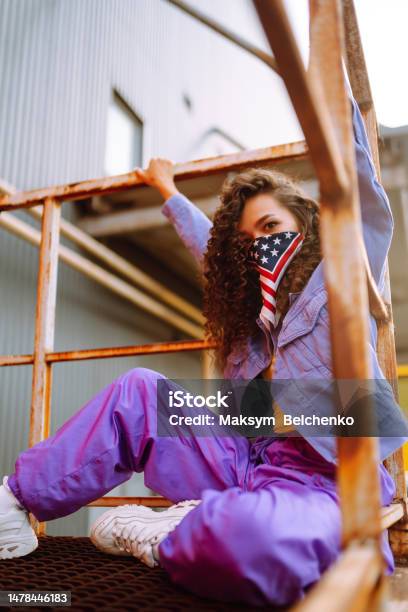 Cool Dancer On The Street With American Bandana Dancing Stock Photo - Download Image Now