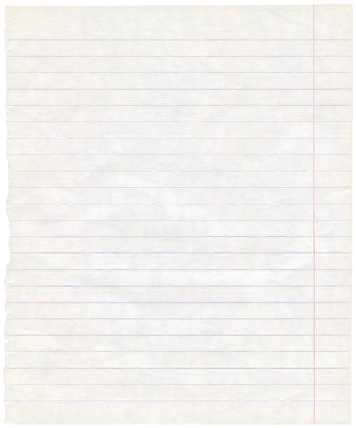 istock Single sheet of old aged grungy torn isolated white lined note paper page texture, large detailed blank empty notebook copy space background, vertical exercise book textured pattern macro closeup 1478448082