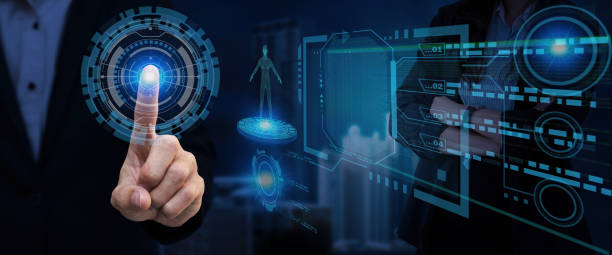 istock Technology abstract background with person hand touching complex circular diagram on virtual screen with copy-space, innovation, network, big data and internet concept 1478450130