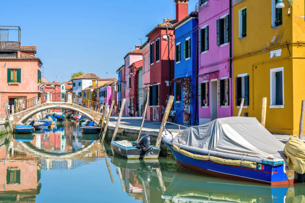 istock Daylight view to parked boats in a canal with image reflecting 1478464186