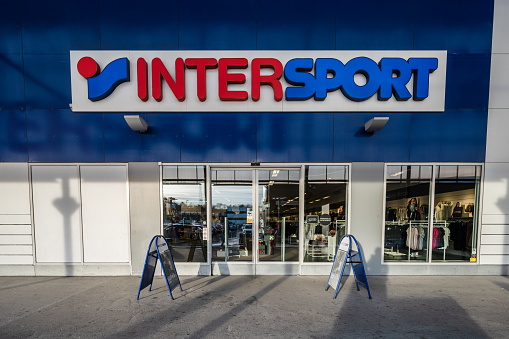Gothenburg, Sweden - december 10 2022: Exterior of InterSport sports store.