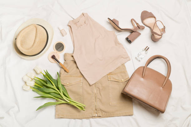 istock Stylish summer outfit on white sheet background, top view 1478469153