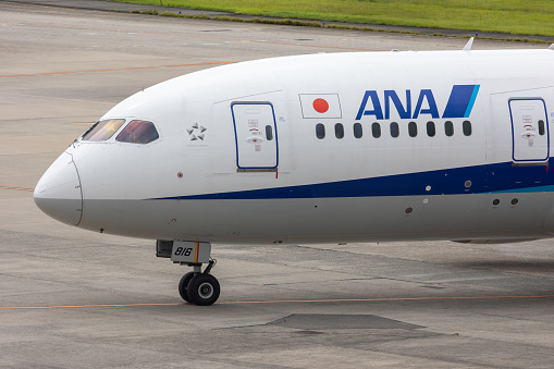 Osaka, Japan - August 20, 2022 : All Nippon Airways Boeing 787-8 Dreamliner at Osaka International Airport, Japan.