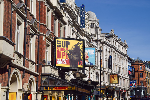 London, UK. September 21 2021: Theatres on Shaftesbury Avenue in London's West End, daytime view.