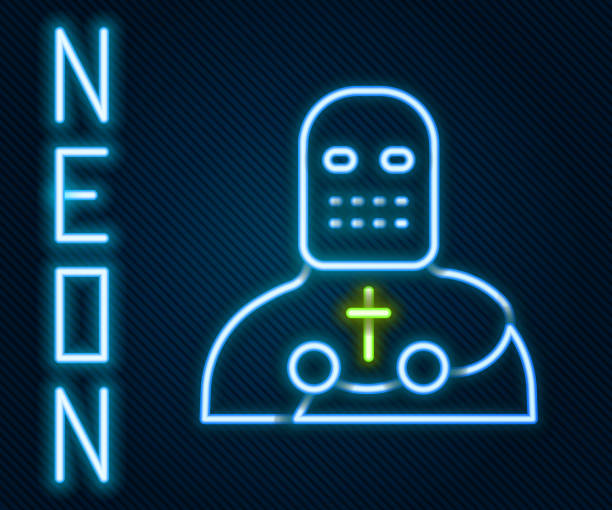 istock Glowing neon line Knight crusader icon isolated on black background. Colorful outline concept. Vector 1478475881