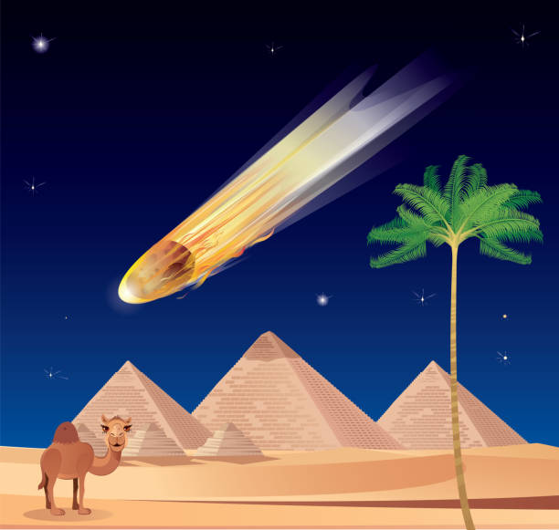 Asteroid falling on the pyramids Vector Asteroid falling on the pyramids pyramid of mycerinus stock illustrations