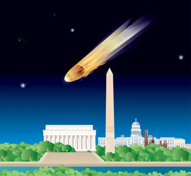 Vector illustration of Meteor approaching Washington D.C.