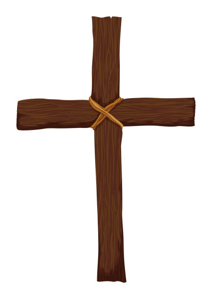 ilustraciones, imágenes clip art, dibujos animados e iconos de stock de cruz cristiana de madera unida con cuerdas en estilo de dibujos animados, ilustración vectorial - rood