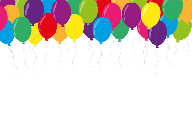 ilustrações de stock, clip art, desenhos animados e ícones de set of cartoon balloons. balloons for birthday and party. flat icon for celebrate. vector illustration - birthday airplane sky anniversary