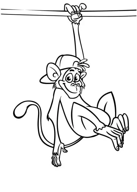 Vector illustration of Cartoon funny monkey. Vector illustration of happy monkey chimpanzee outlines for coloring pages book