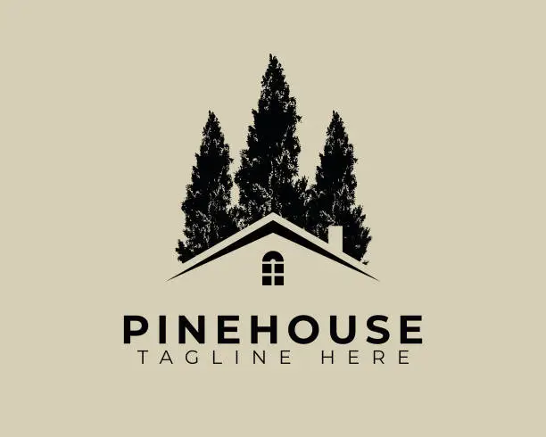 Vector illustration of vintage modern simple pine house roof negative space symbol