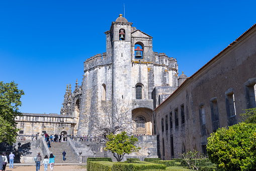 Europe, Portugal, Tomar. April 14, 2022. The Convent of Christ, Convento de Cristo, in the Castle of Tomar. Built by the Knights Templar, a UNESCO World Heritage Site.